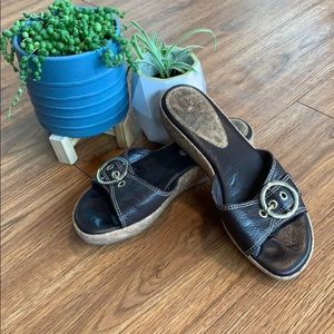 Alex Marie 6.5 Brown Cork Buckle Low Wedge